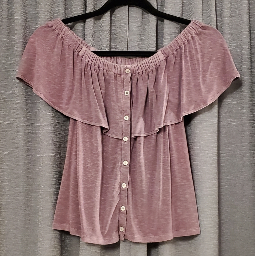 American Eagle Cropped Off the Shoulder Ruffle Top